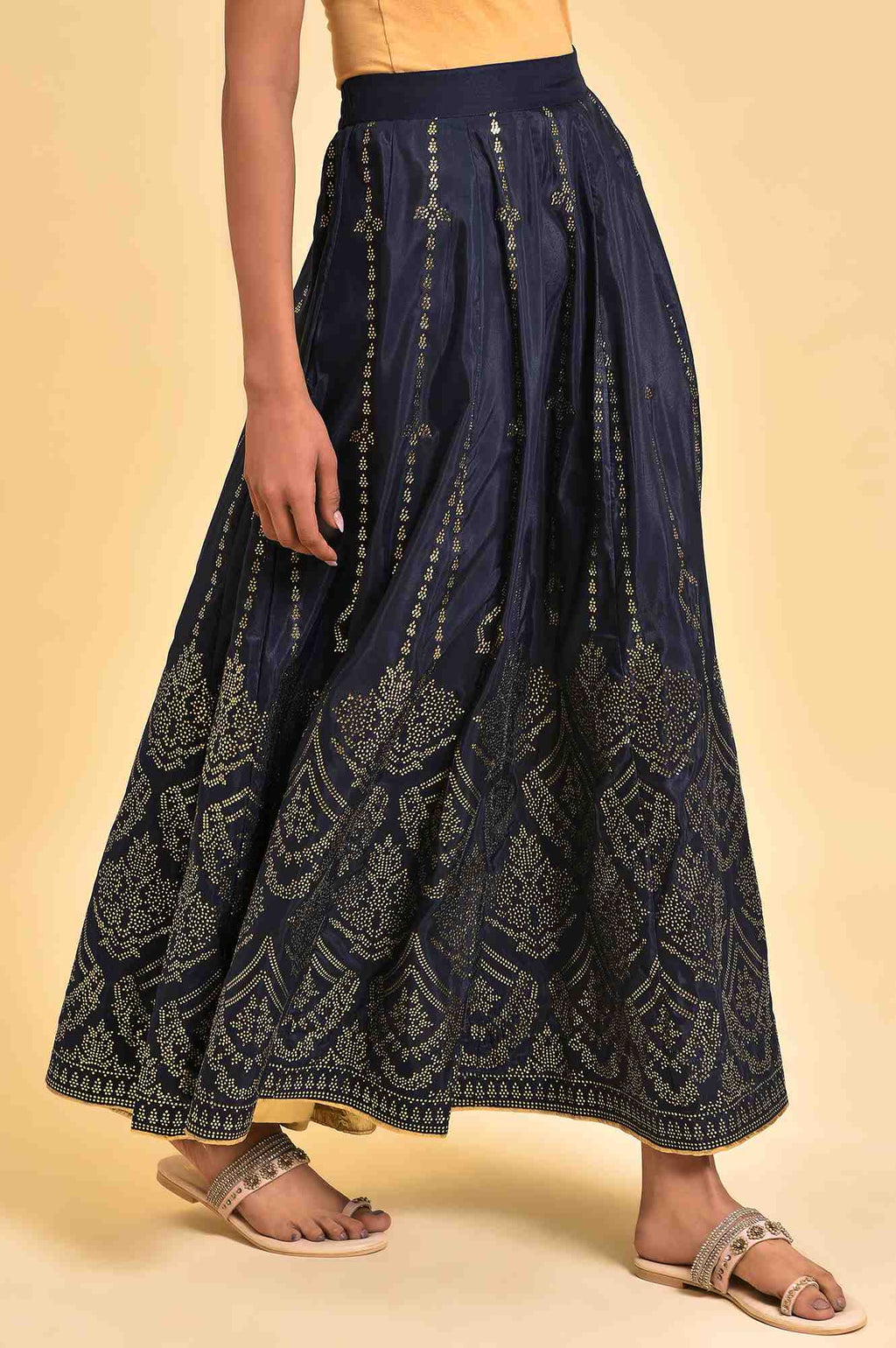 W for Woman Blue Printed Light Festive Skirt | Grocsy