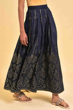 W for Woman Blue Printed Light Festive Skirt | Grocsy