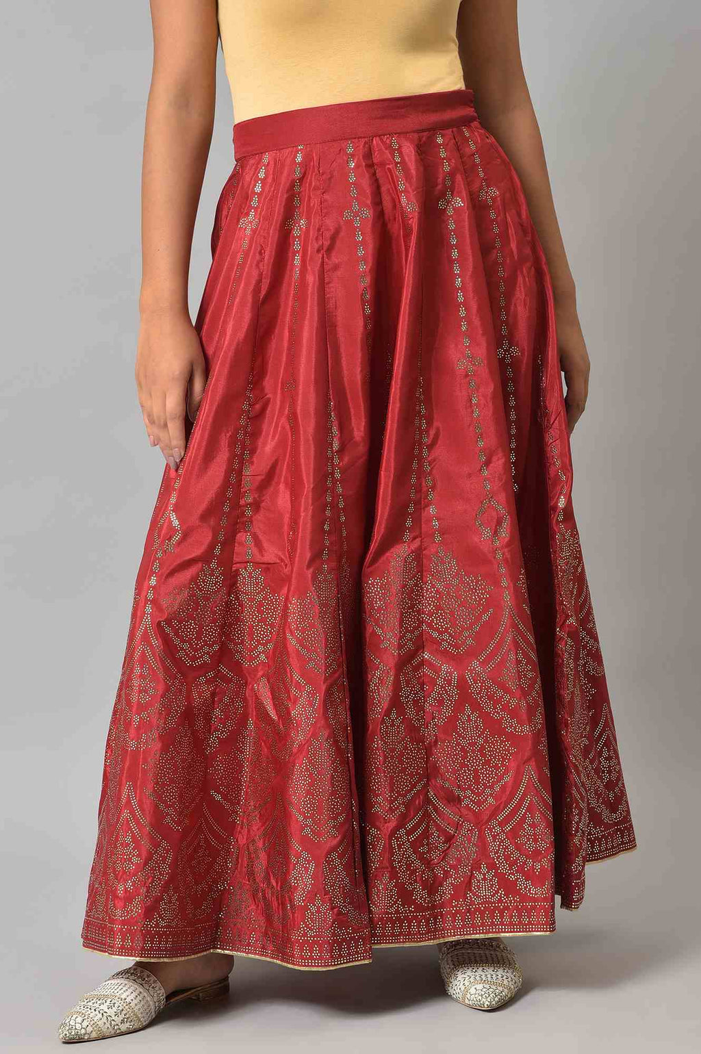W for Woman Red Prited Light Festive Skirt | Grocsy