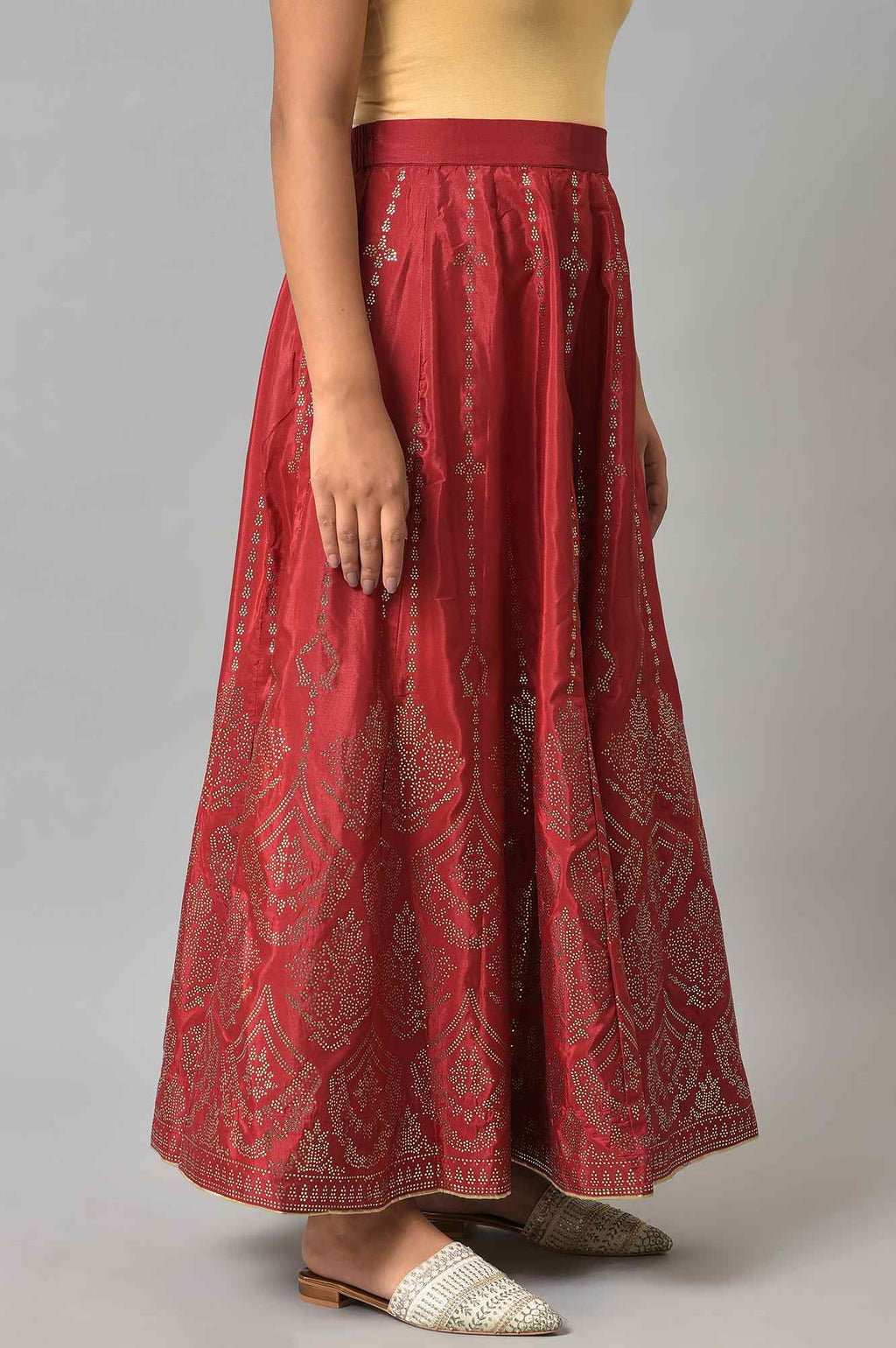 W for Woman Red Prited Light Festive Skirt | Grocsy