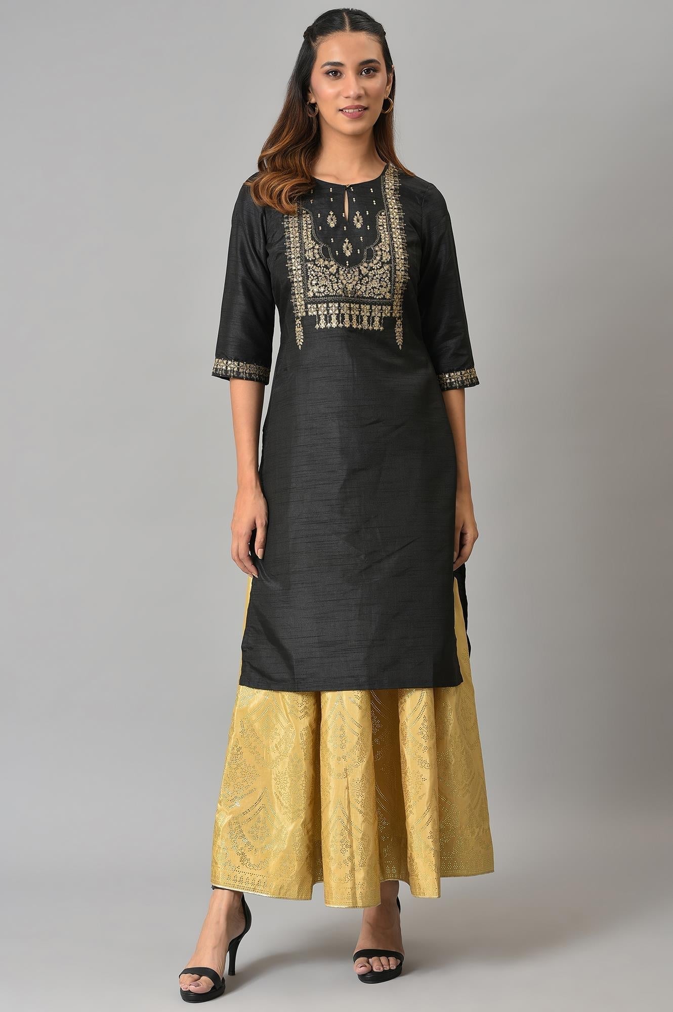 W for Woman Gold Prited Light Festive Skirt | Grocsy