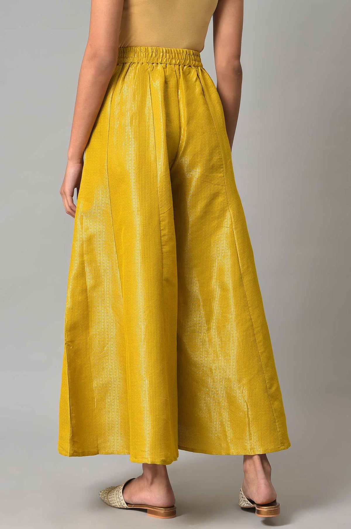 W for Woman Yellow Jacquard Festive Culottes | Grocsy
