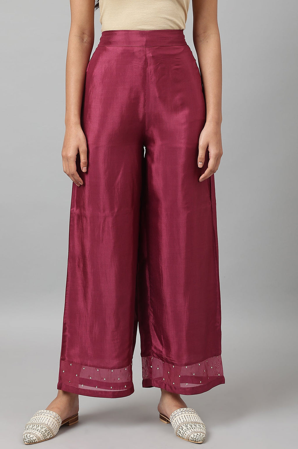 W for Woman Purple Shantung Straight Parallel Pants | Grocsy