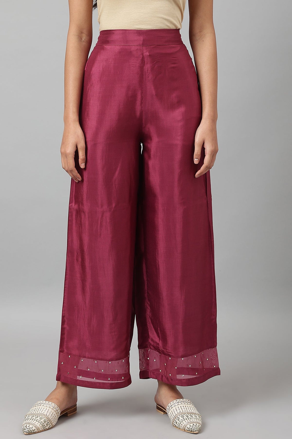 W for Woman Purple Shantung Straight Parallel Pants | Grocsy