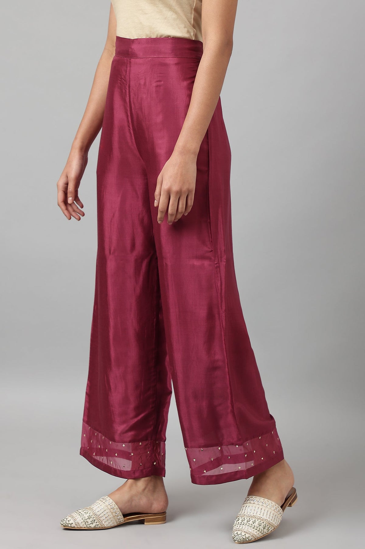 W for Woman Purple Shantung Straight Parallel Pants | Grocsy