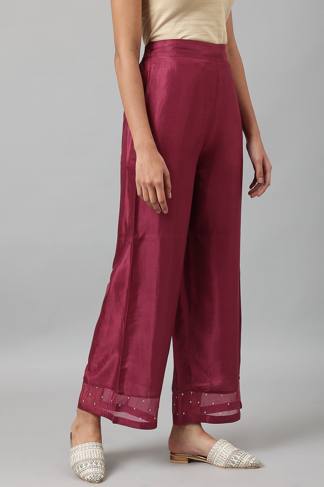 W for Woman Purple Shantung Straight Parallel Pants | Grocsy
