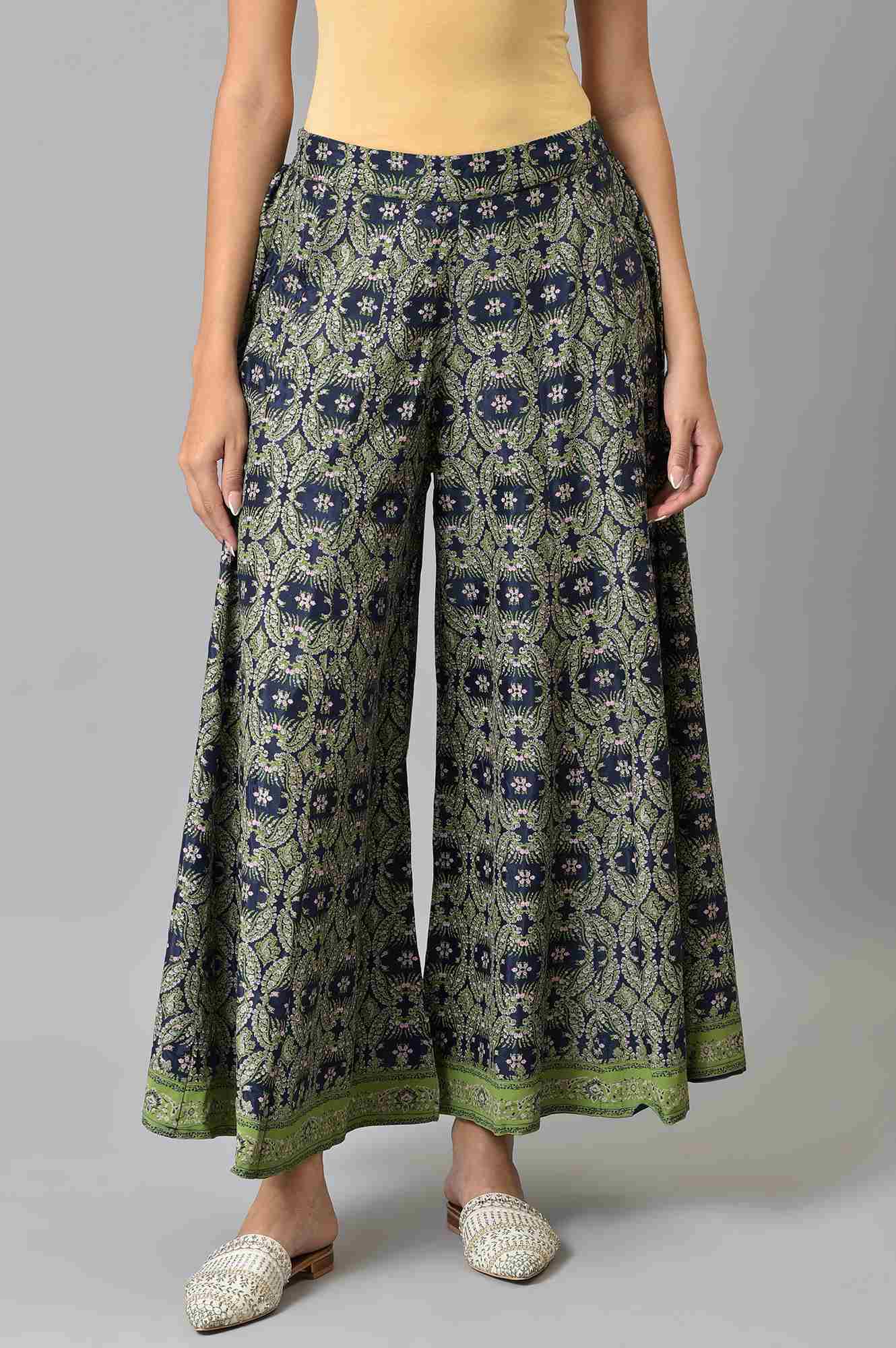 W for Woman Dark Blue Paisely Printed Culottes | Grocsy