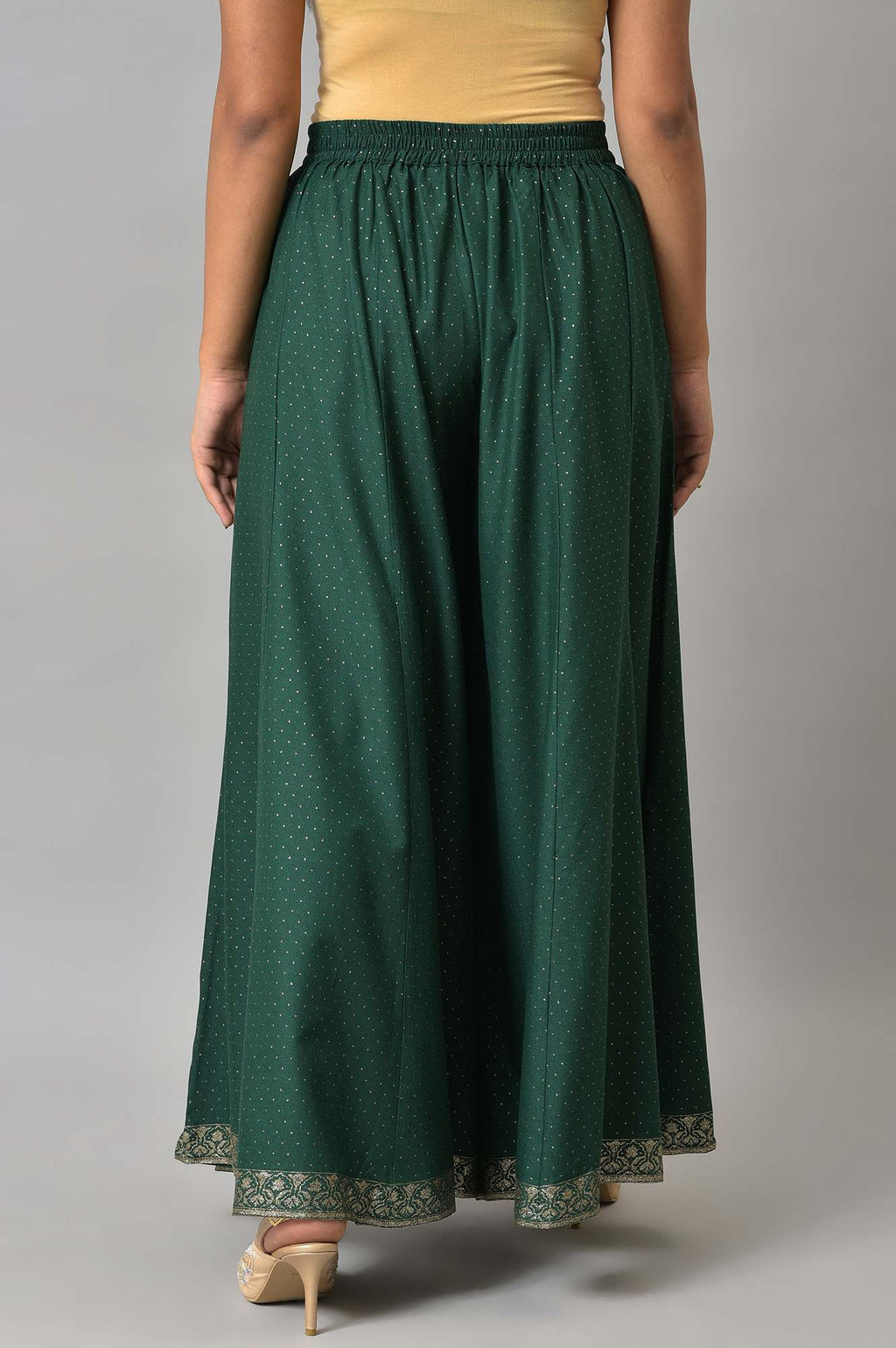 W for Woman Leaf Green Glitter Printed Culottes | Grocsy