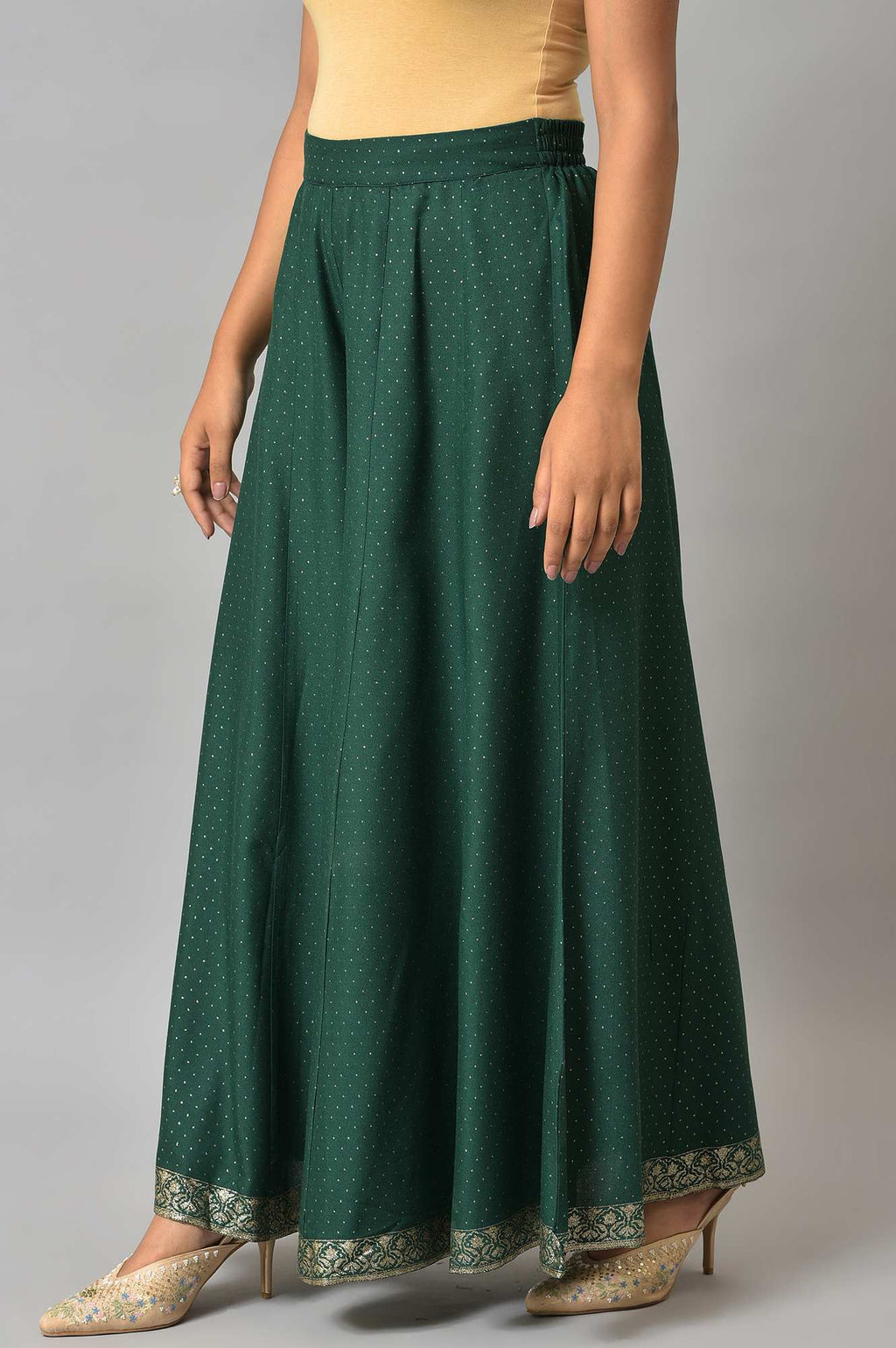 W for Woman Leaf Green Glitter Printed Culottes | Grocsy