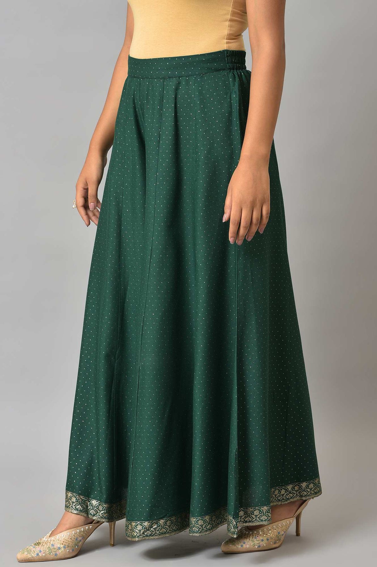 W for Woman Leaf Green Glitter Printed Culottes | Grocsy