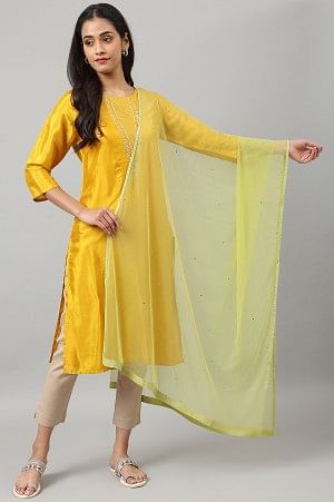 W for Woman Lime Green Mesh Dupatta With Sequins | Grocsy