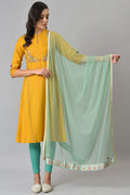 W for Woman Mint Green Mesh Dupatta With Printed Border | Grocsy