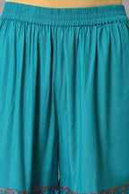 W for Woman Teal Blue Festive kurta With Sharara And Orange Mesh Dupatta | Grocsy