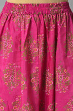 W for Woman Pink Glitter Printed Kurta, Culottes and Green Dupatta Set | Grocsy