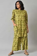 W for Woman Green Ikkat Printed Tunic with Parallel Pants Co-ord Set | Grocsy