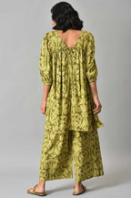 W for Woman Green Ikkat Printed Tunic with Parallel Pants Co-ord Set | Grocsy