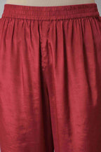 W for Woman Dark Red Zari TopStitched Placket kurta with Straight Pants Co-ord Set | Grocsy