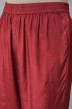 W for Woman Dark Red Zari TopStitched Placket kurta with Straight Pants Co-ord Set | Grocsy