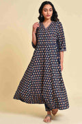 W for Woman Navy Blue Multicolor Printed Angrakha kurta Set | Grocsy