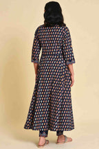 W for Woman Navy Blue Multicolor Printed Angrakha kurta Set | Grocsy