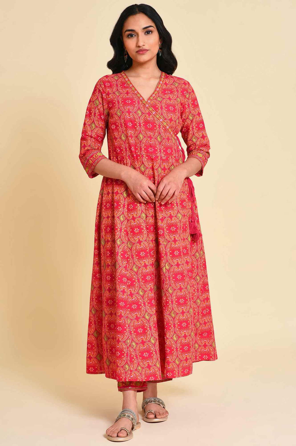 W for Woman Pink Multicolor Printed Angrakha kurta Set | Grocsy