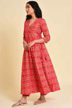 W for Woman Pink Multicolor Printed Angrakha kurta Set | Grocsy