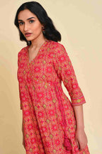 W for Woman Pink Multicolor Printed Angrakha kurta Set | Grocsy