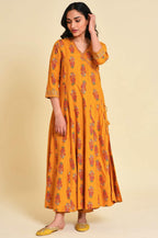 W for Woman Yellow Multicolor Printed Angrakha kurta Set | Grocsy