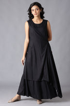 W for Woman Black Angrakha Maxi Dress In Round Neck | Grocsy