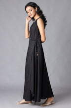 W for Woman Black Angrakha Maxi Dress In Round Neck | Grocsy