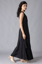 W for Woman Black Angrakha Maxi Dress In Round Neck | Grocsy
