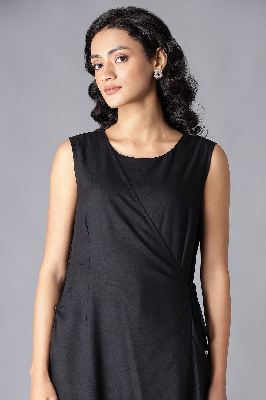 W for Woman Black Angrakha Maxi Dress In Round Neck | Grocsy