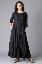 W for Woman Black Angrakha Maxi Dress In Round Neck | Grocsy