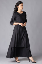 W for Woman Black Angrakha Maxi Dress In Round Neck | Grocsy