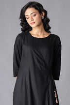 W for Woman Black Angrakha Maxi Dress In Round Neck | Grocsy