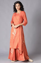 W for Woman Rust Orange Angrakha Jumpsuit In Round Neck | Grocsy
