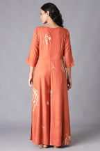 W for Woman Rust Orange Angrakha Jumpsuit In Round Neck | Grocsy