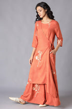 W for Woman Rust Orange Angrakha Jumpsuit In Round Neck | Grocsy