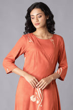 W for Woman Rust Orange Angrakha Jumpsuit In Round Neck | Grocsy