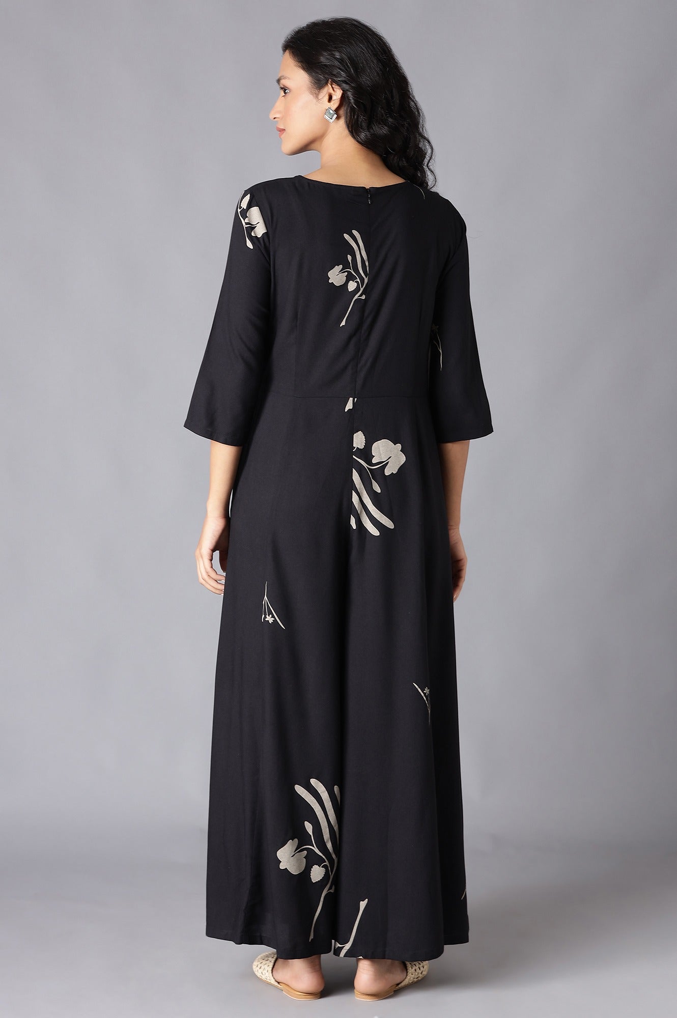 W for Woman Black Angrakha Jumpsuit in Round Neck | Grocsy