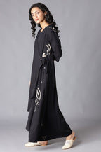 W for Woman Black Angrakha Jumpsuit in Round Neck | Grocsy