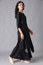 W for Woman Black Angrakha Jumpsuit in Round Neck | Grocsy