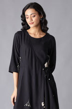 W for Woman Black Angrakha Jumpsuit in Round Neck | Grocsy