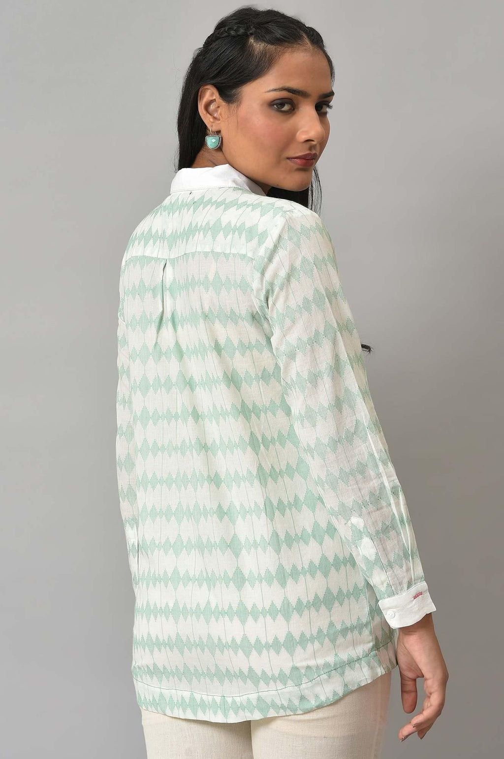 W for Woman White And Green Dobby Textured Shirt | Grocsy