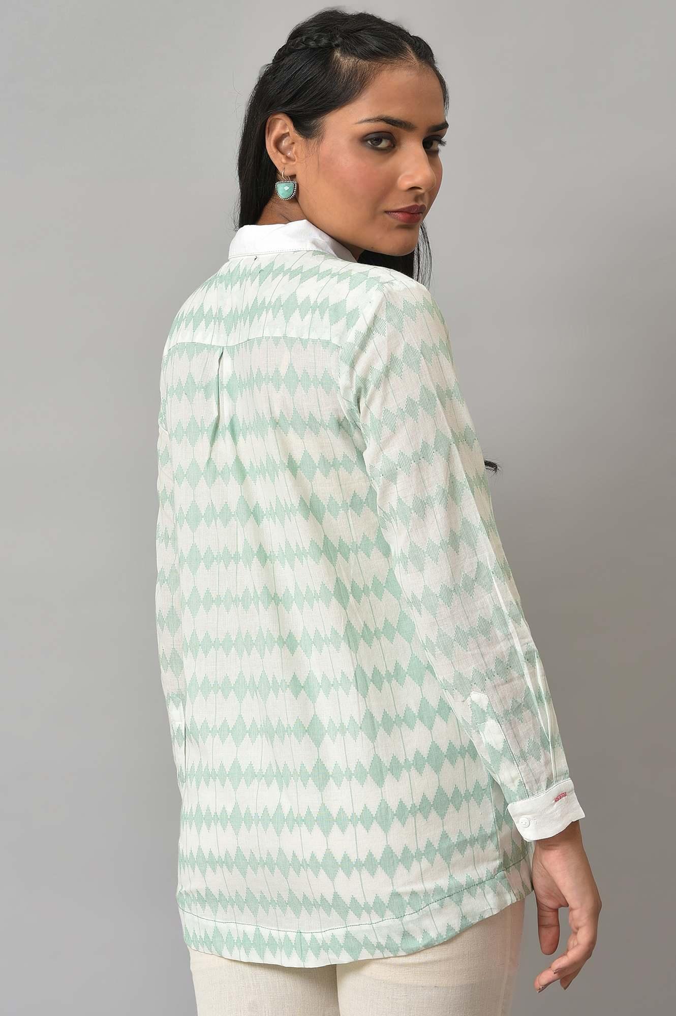 W for Woman White And Green Dobby Textured Shirt | Grocsy