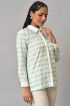 W for Woman White And Green Dobby Textured Shirt | Grocsy