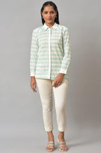 W for Woman White And Green Dobby Textured Shirt | Grocsy