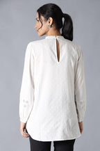W for Woman White Top With Lace And Applique Embroidered Sleeves | Grocsy