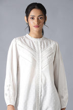 W for Woman White Top With Lace And Applique Embroidered Sleeves | Grocsy