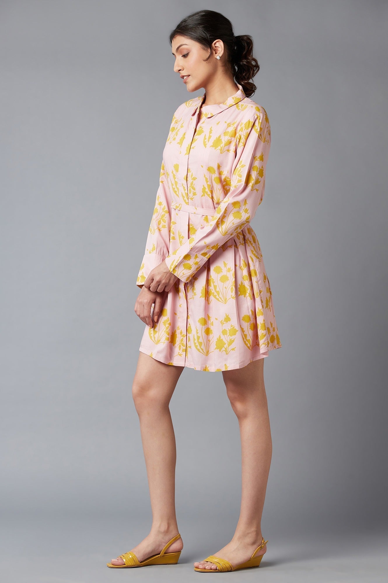 W for Woman Pink And Yellow Floral Shirt Tunic | Grocsy